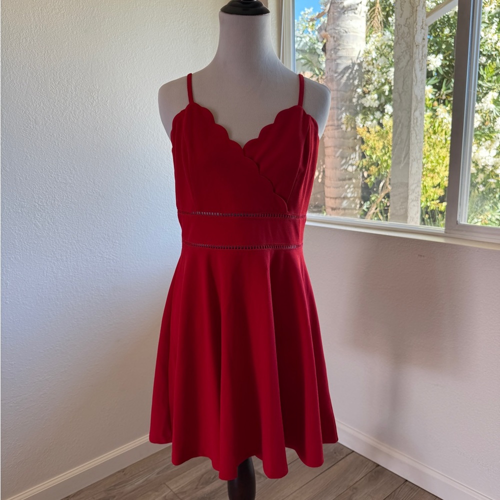 Trixxi Red Scalloped Mini Dress